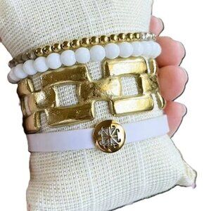 GIFT BOX INCLUDED Rustic Cuff Set of Four Bracelets Beaded Metals Silicone